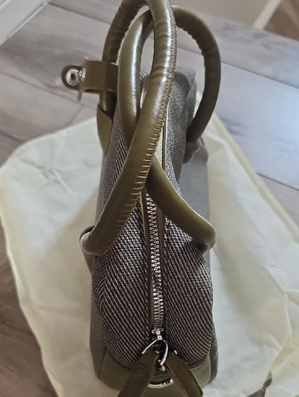 Olive Green Top-Handle Canvas Mini Bag